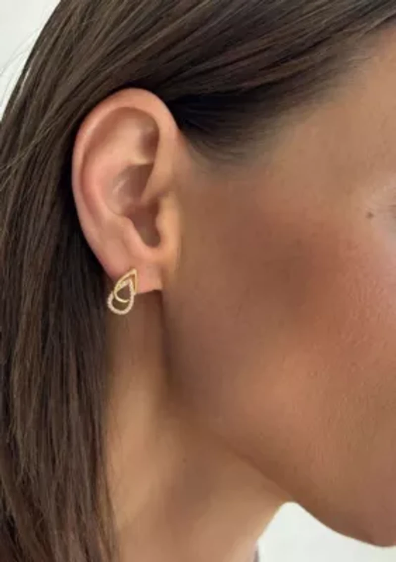 14k Gold Plated Overlap CZ Teardop Earrings