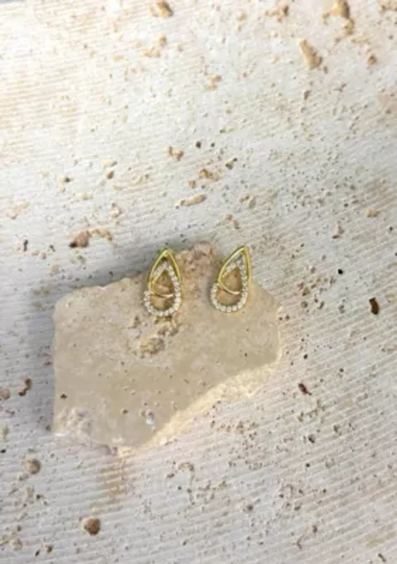 14k Gold Plated Overlap CZ Teardop Earrings