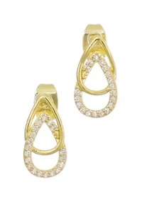 14k Gold Plated Overlap CZ Teardop Earrings