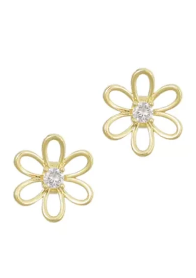 14k Gold Plated CZ Flower Outline Stud Earrings