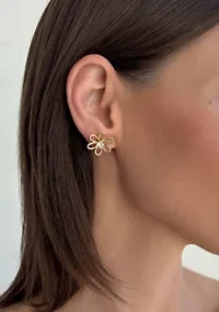 14k Gold Plated CZ Flower Outline Stud Earrings