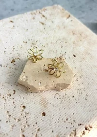 14k Gold Plated CZ Flower Outline Stud Earrings