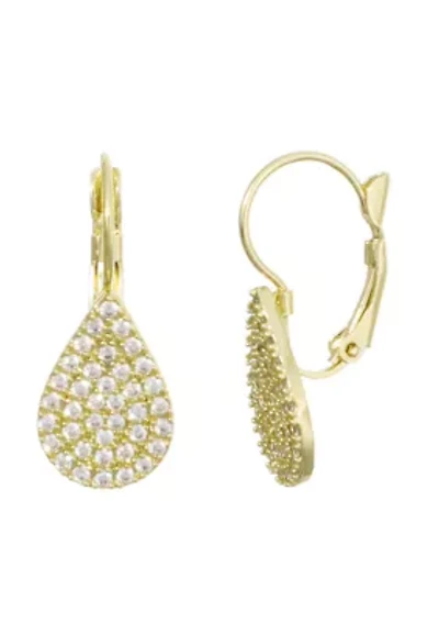 14k Gold Plated CZ Pave Pear Drops with French Earring Backs