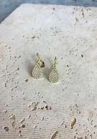 14k Gold Plated CZ Pave Pear Drops with French Earring Backs