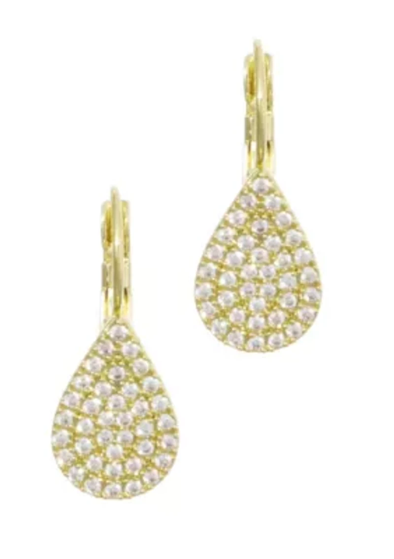 14k Gold Plated CZ Pave Pear Drops with French Earring Backs