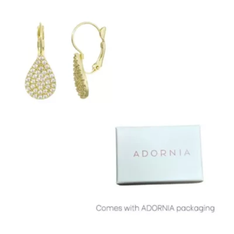 14k Gold Plated CZ Pave Pear Drops with French Earring Backs