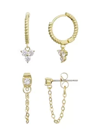14k Gold Plated CZ Huggie Hoop and Chain Wrap 2-Piece Earring Set
