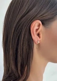 14k Gold Plated CZ Huggie Hoop and Chain Wrap 2-Piece Earring Set