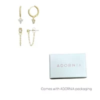 14k Gold Plated CZ Huggie Hoop and Chain Wrap 2-Piece Earring Set