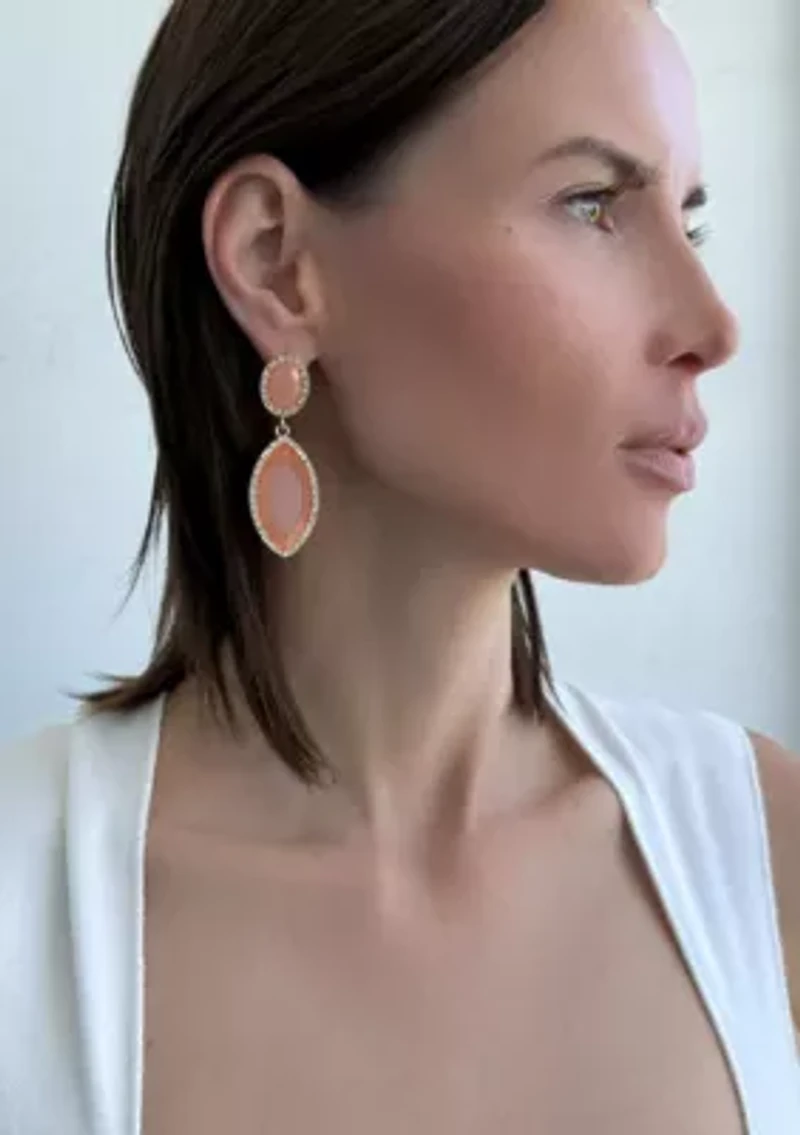 Gold Plated Peach Crystal Statement Earrings