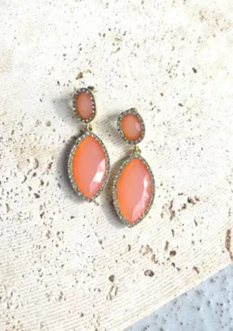 Gold Plated Peach Crystal Statement Earrings
