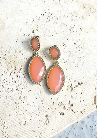 Gold Plated Peach Crystal Statement Earrings