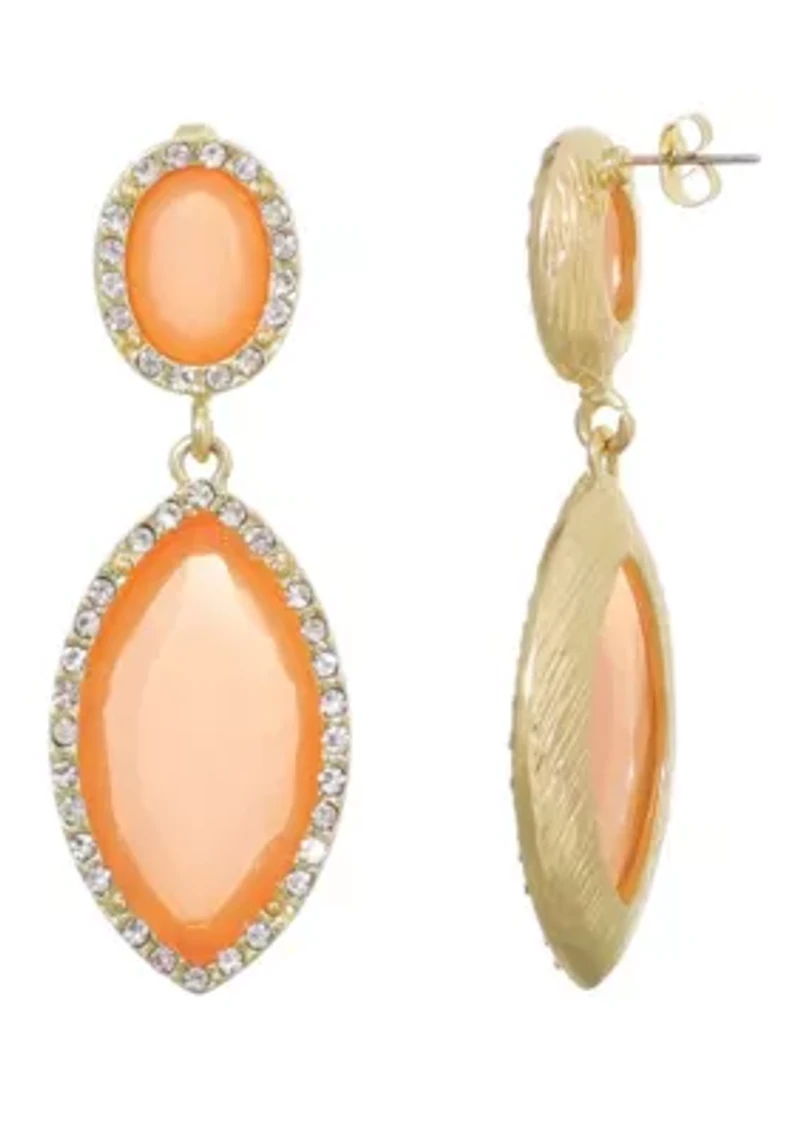 Gold Plated Peach Crystal Statement Earrings