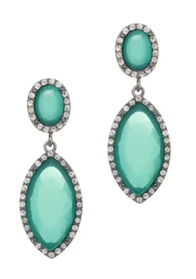 Silver Aqua Green Crystal Statement Earrings
