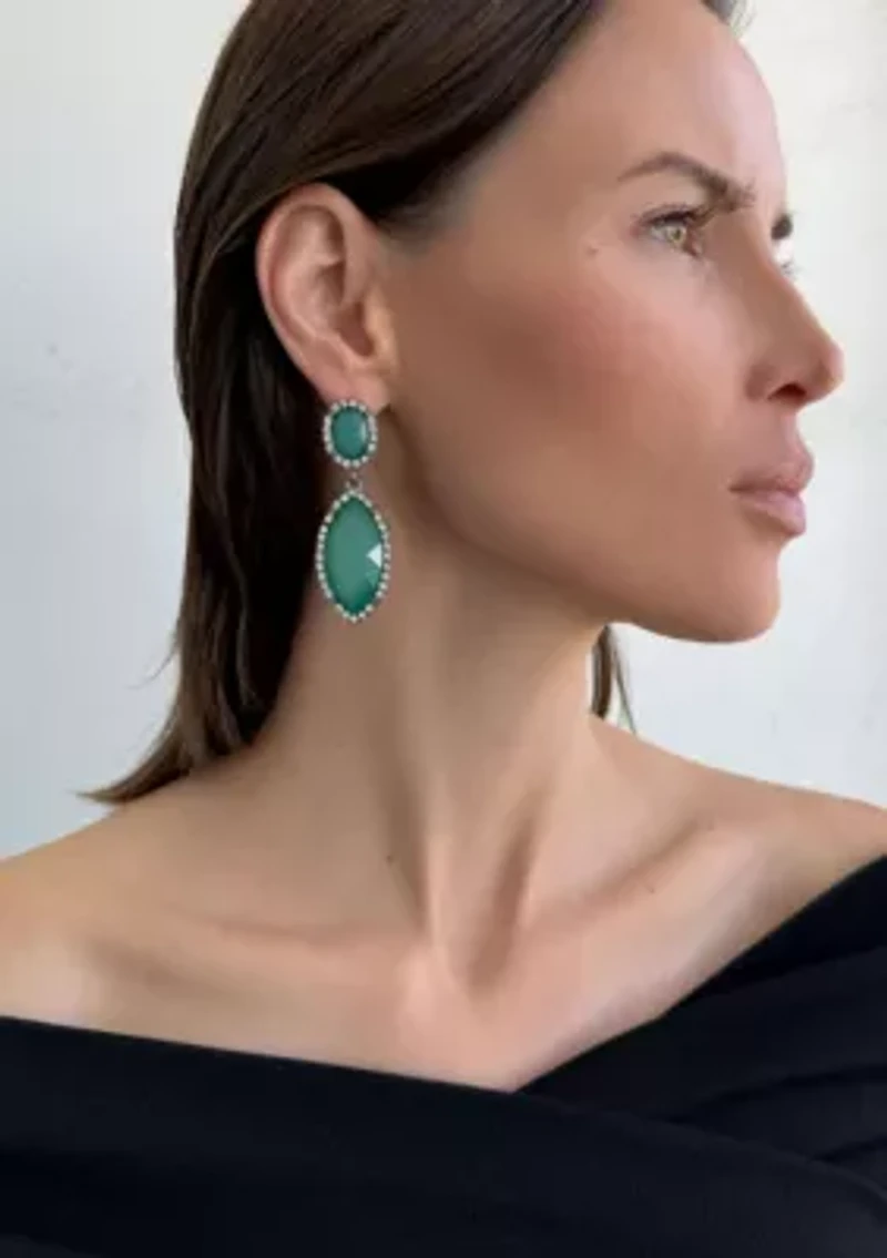 Silver Aqua Green Crystal Statement Earrings