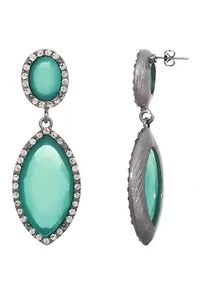 Silver Aqua Green Crystal Statement Earrings