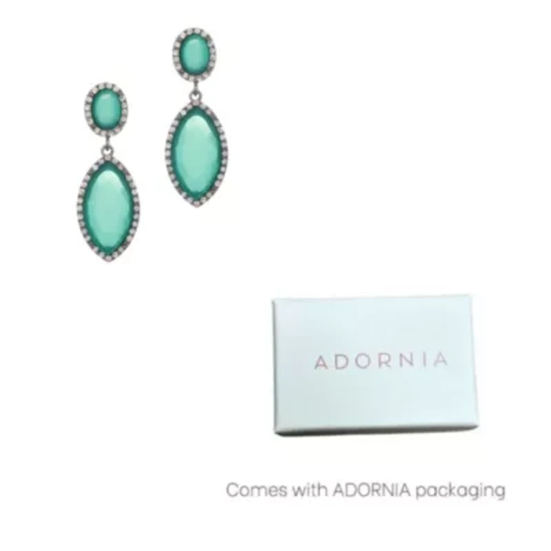 Silver Aqua Green Crystal Statement Earrings