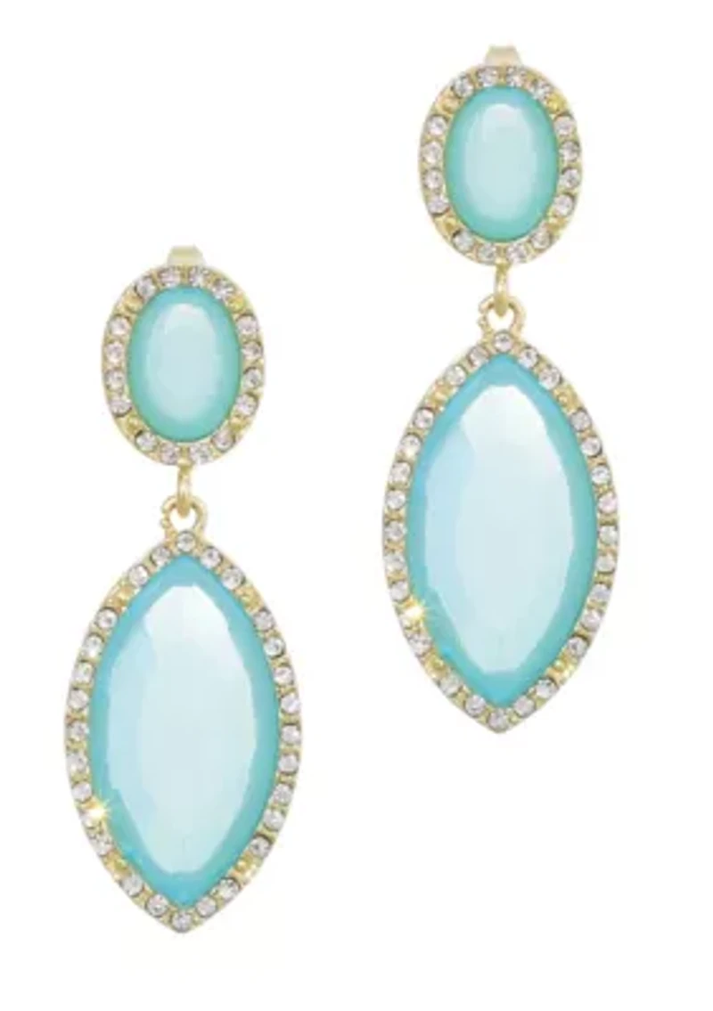 Gold Plated Blue Crystal Statement Earrings