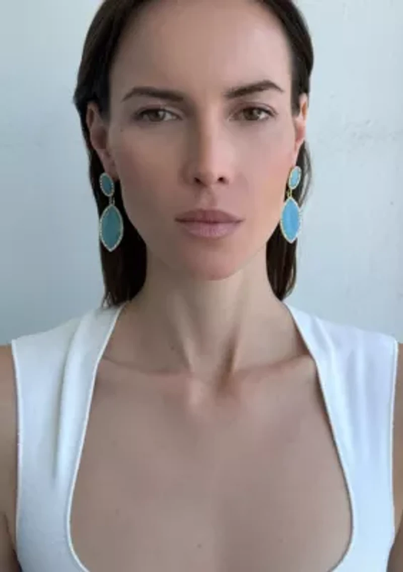 Gold Plated Blue Crystal Statement Earrings