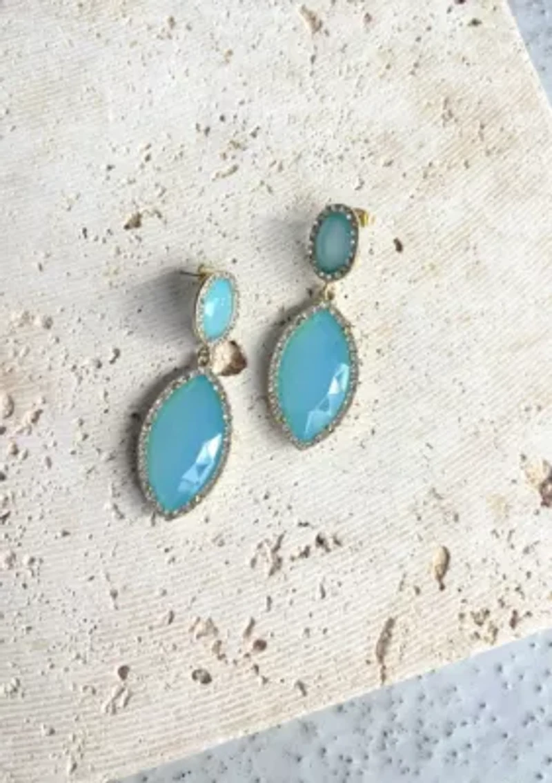 Gold Plated Blue Crystal Statement Earrings