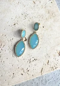 Gold Plated Blue Crystal Statement Earrings