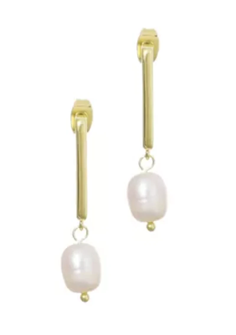 14k Gold Plated Freshwater Pearl Rectangle Drop Earrings