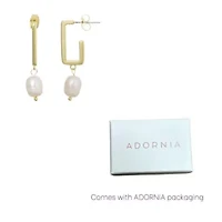 14k Gold Plated Freshwater Pearl Rectangle Drop Earrings