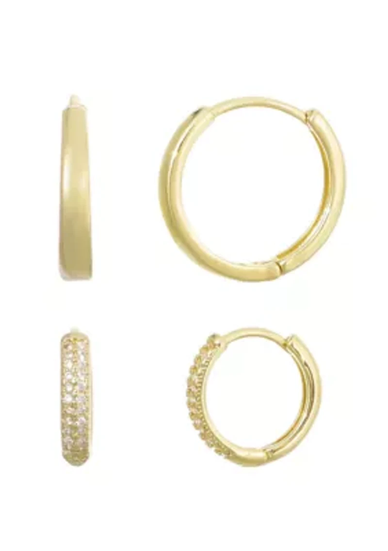 14k Gold Plated CZ Hoop 2-Piece Earring Set