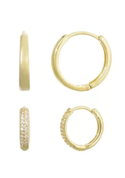 14k Gold Plated CZ Hoop 2-Piece Earring Set