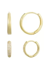 14k Gold Plated CZ Hoop 2-Piece Earring Set
