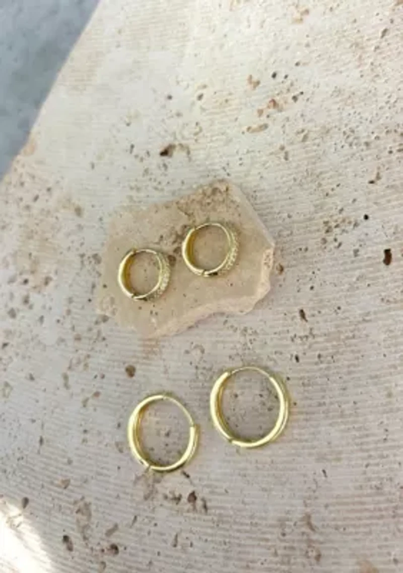14k Gold Plated CZ Hoop 2-Piece Earring Set