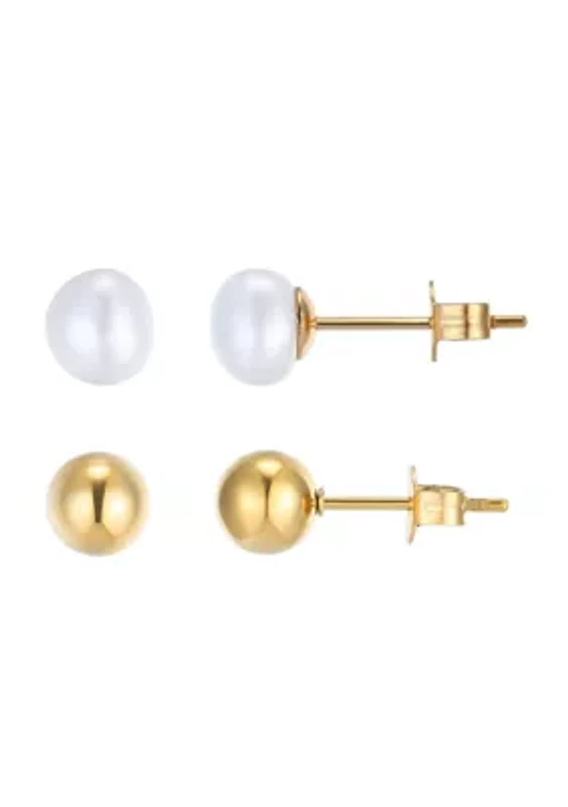 5mm Freshwater Pearl and 18K Gold Ball Stud Earring Set