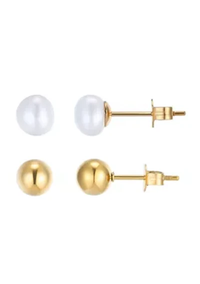 5mm Freshwater Pearl and 18K Gold Ball Stud Earring Set