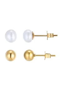 5mm Freshwater Pearl and 18K Gold Ball Stud Earring Set