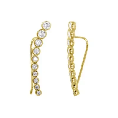 14k Gold Plated Bezeled Ear Climber Earrings