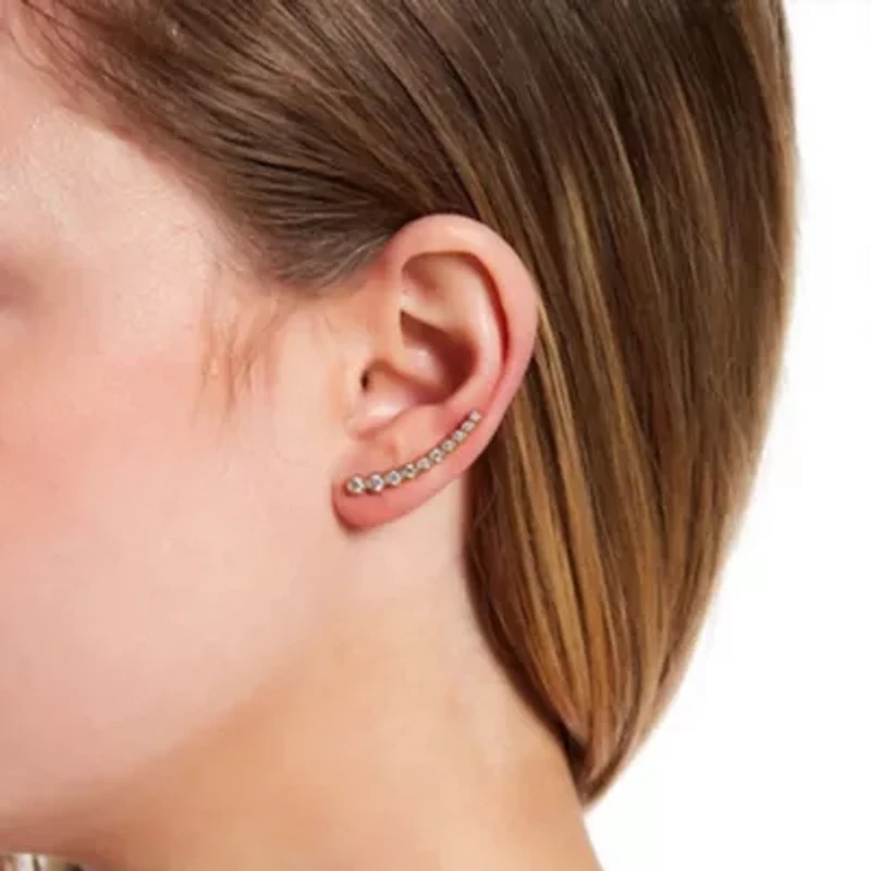 14k Gold Plated Bezeled Ear Climber Earrings