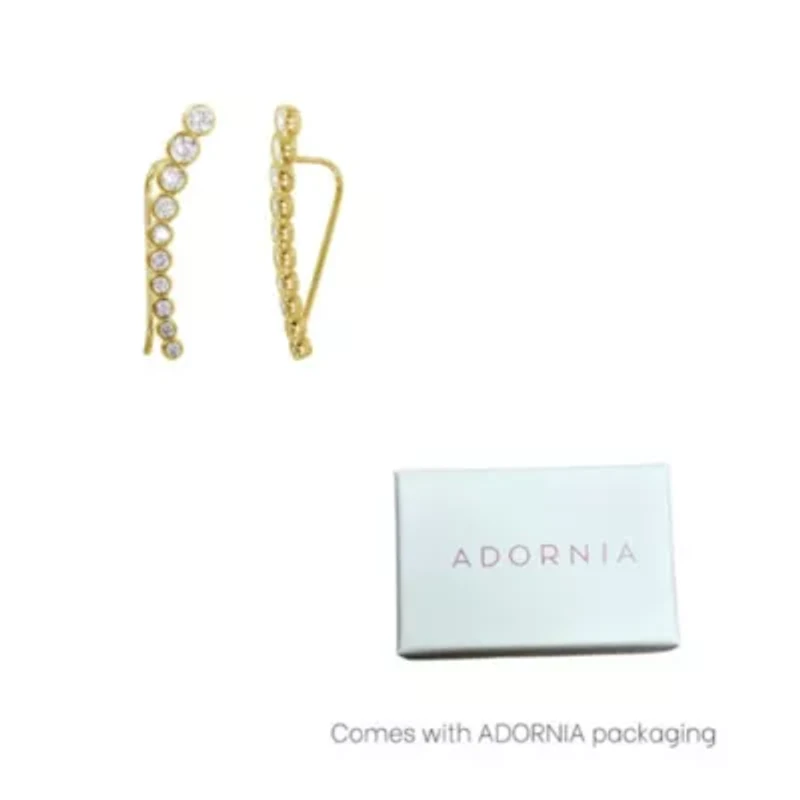 14k Gold Plated Bezeled Ear Climber Earrings