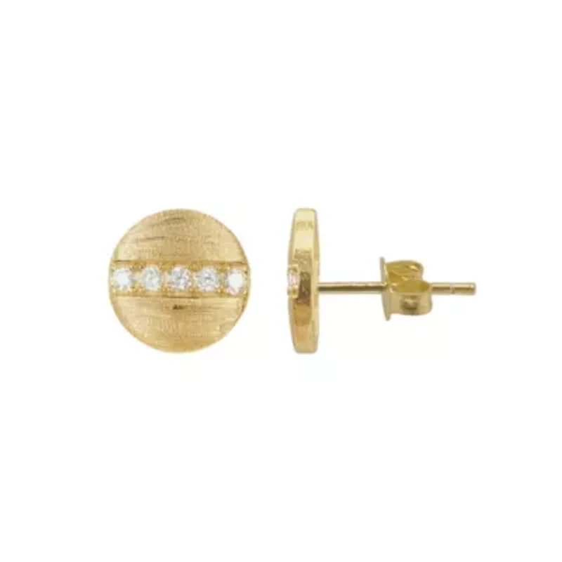 14k Gold Plated Pave Line Round Disc Studs