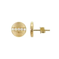14k Gold Plated Pave Line Round Disc Studs