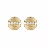 14k Gold Plated Pave Line Round Disc Studs
