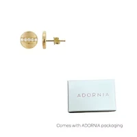 14k Gold Plated Pave Line Round Disc Studs