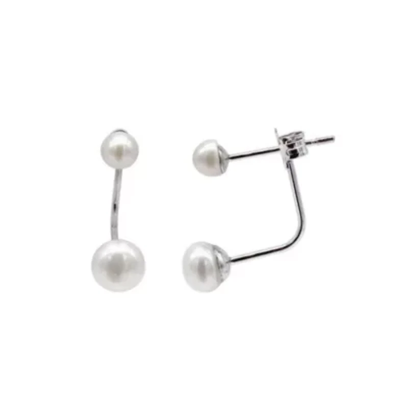 Tarnish Resistant Rhodium Plated Freshwater Pearl Jacket Earrings