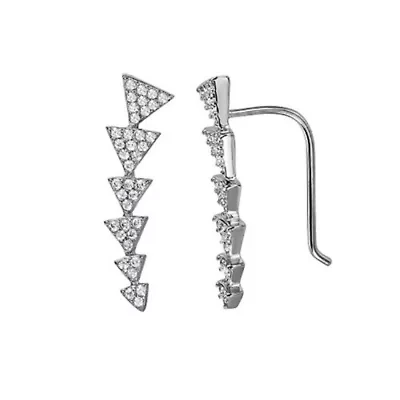 Rhodium Plated Arrow Climber Earrings