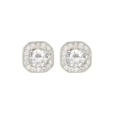 Rhodium Plated Vintage Crystal Cushion Halo Earrings