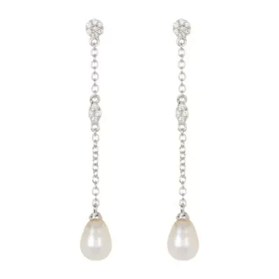 Rhodium Plated Freshwater Pearl Drop Earrings