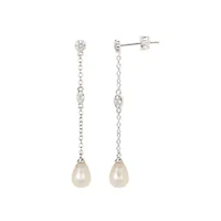 Rhodium Plated Freshwater Pearl Drop Earrings