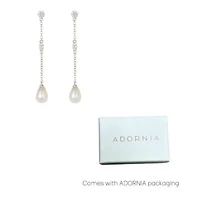 Rhodium Plated Freshwater Pearl Drop Earrings