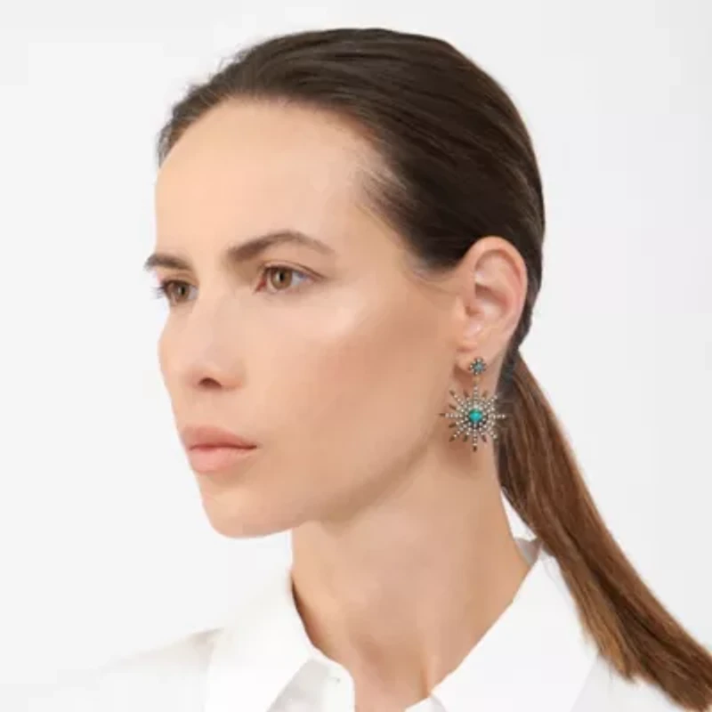 Mixed Metal Starburst Drop Earrings