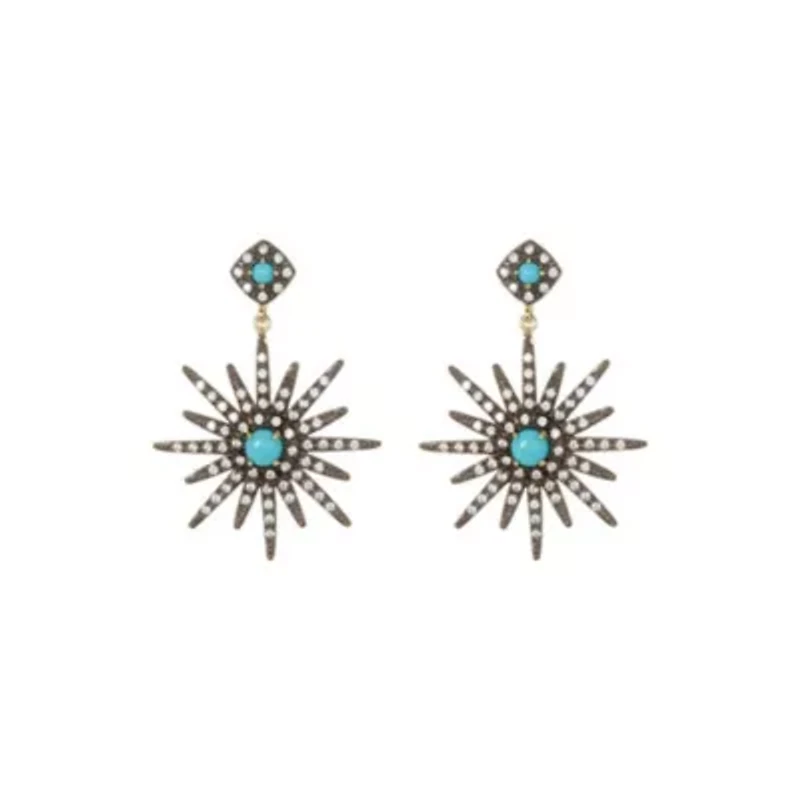 Mixed Metal Starburst Drop Earrings