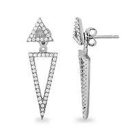 Rhodium Plated Crystal Triangle Jacket Earrings